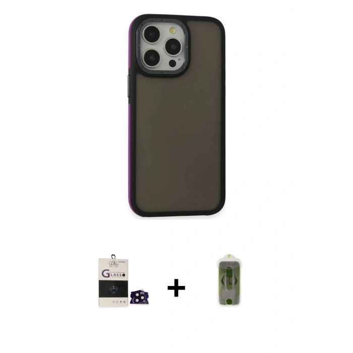 MARSİLYAN™- iPhone 14 Pro Max Kılıf Eksen Işık - Siyah Joko Magic 5D Hayalet Cam + Siyah Bilvis Titan Kamera Lens