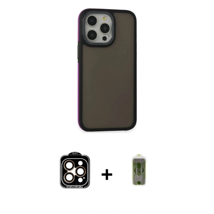 MARSİLYAN™- iPhone 14 Pro Max Kılıf Eksen Işık - Siyah Joko Magic 5D Hayalet Cam + PVD Metal Kamera Lens - TU