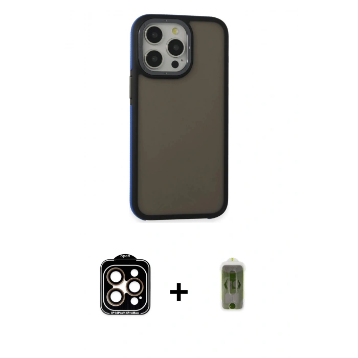 MARSİLYAN™- iPhone 14 Pro Max Kılıf Eksen Işık - Siyah Joko Magic 5D Hayalet Cam + PVD Metal Kamera Lens - TU