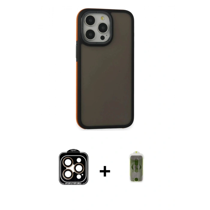 MARSİLYAN™- iPhone 14 Pro Max Kılıf Eksen Işık - Siyah Joko Magic 5D Hayalet Cam + PVD Metal Kamera Lens - TU