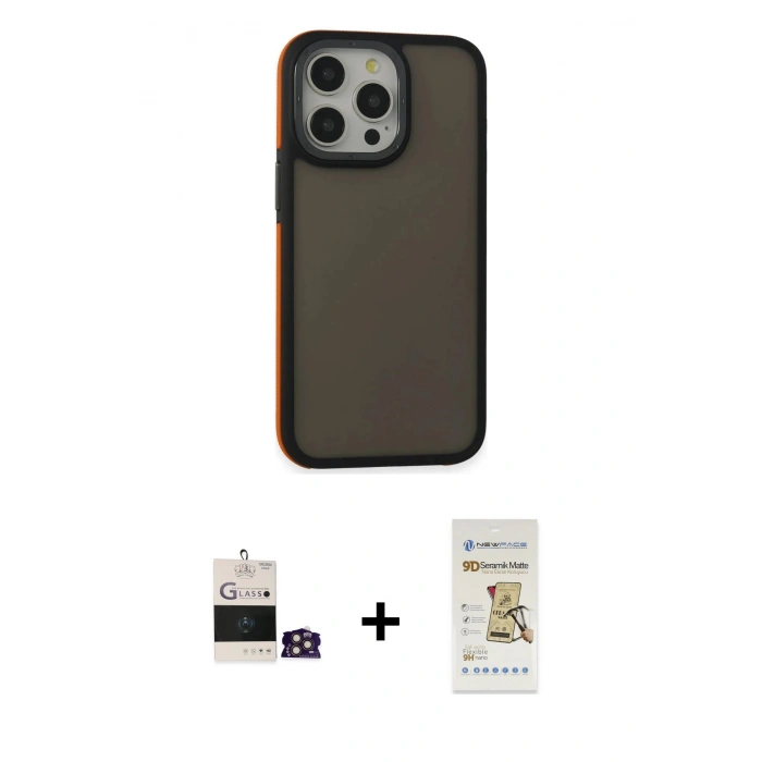 MARSİLYAN™- iPhone 14 Pro Max Kılıf Eksen Işık - Siyah Mat Seramik Nano Ekran Koruyucu + Bilvis Titan Kamera Lens - GD