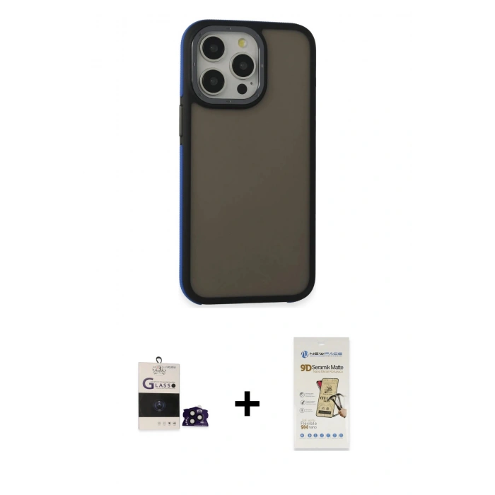 MARSİLYAN™- iPhone 14 Pro Max Kılıf Eksen Işık - Siyah Mat Seramik Nano Ekran Koruyucu + Bilvis Titan Kamera Lens - SH