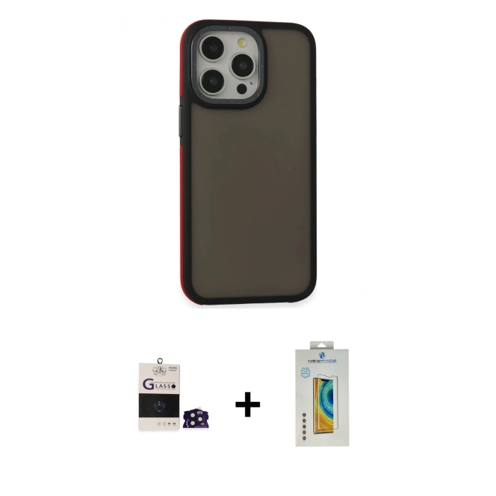 MARSİLYAN™- iPhone 14 Pro Max Kılıf Eksen Işık - Siyah Polymer Nano Ekran Koruyucu + Bilvis Titan Kamera Lens - DNMR