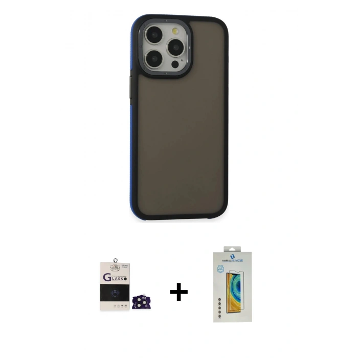 MARSİLYAN™- iPhone 14 Pro Max Kılıf Eksen Işık - Siyah Polymer Nano Ekran Koruyucu + Bilvis Titan Kamera Lens - DNMR
