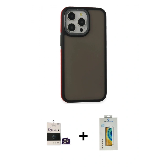 MARSİLYAN™- iPhone 14 Pro Max Kılıf Eksen Işık - Siyah Polymer Nano Ekran Koruyucu + Bilvis Titan Kamera Lens - GD