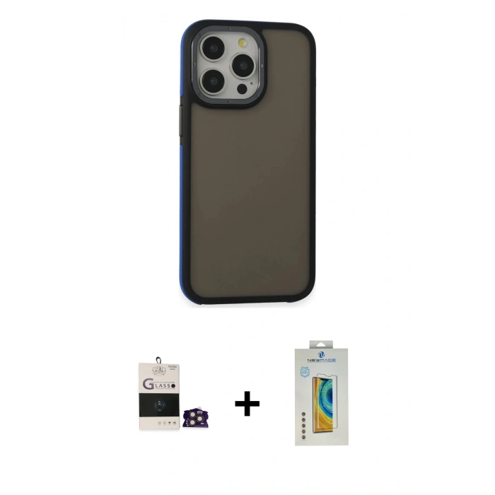 MARSİLYAN™- iPhone 14 Pro Max Kılıf Eksen Işık - Siyah Polymer Nano Ekran Koruyucu + Bilvis Titan Kamera Lens - GD