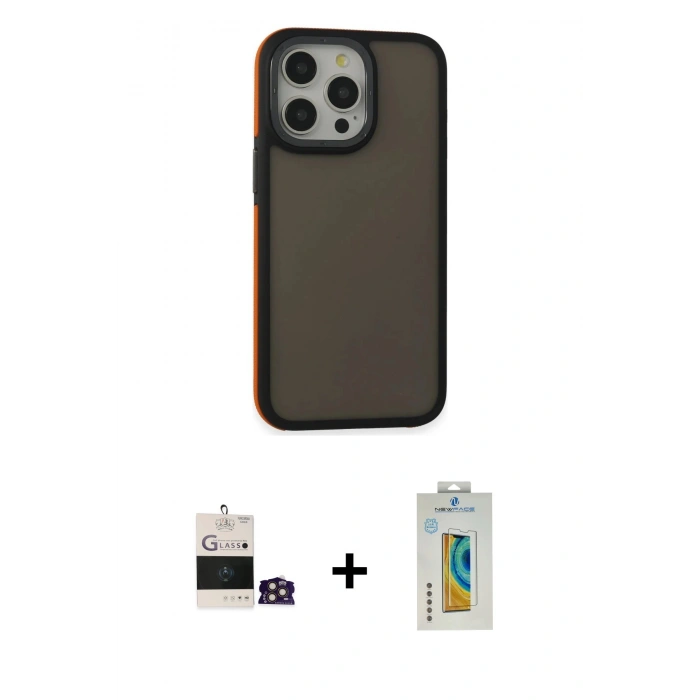 MARSİLYAN™- iPhone 14 Pro Max Kılıf Eksen Işık - Siyah Polymer Nano Ekran Koruyucu + Bilvis Titan Kamera Lens - GD