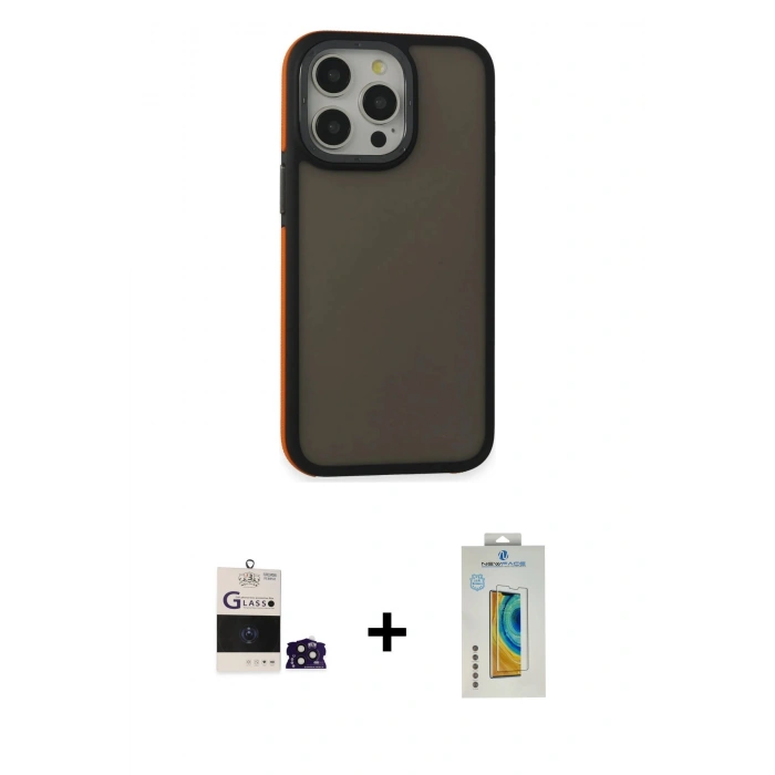 MARSİLYAN™- iPhone 14 Pro Max Kılıf Eksen Işık - Siyah Polymer Nano Ekran Koruyucu + Bilvis Titan Kamera Lens - DNMR