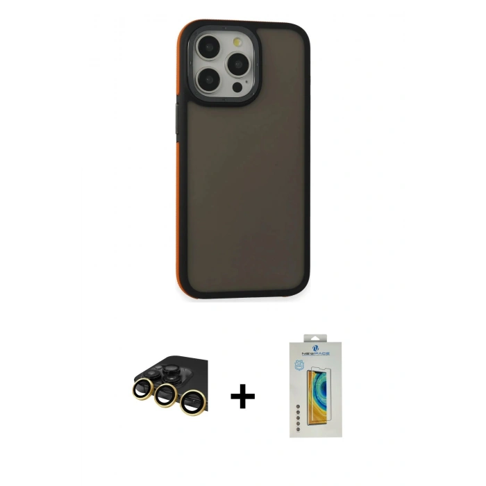 MARSİLYAN™- iPhone 14 Pro Max Kılıf Eksen Işık - Siyah Polymer Nano Ekran Koruyucu + Raze Metal Kamera Lens - GD