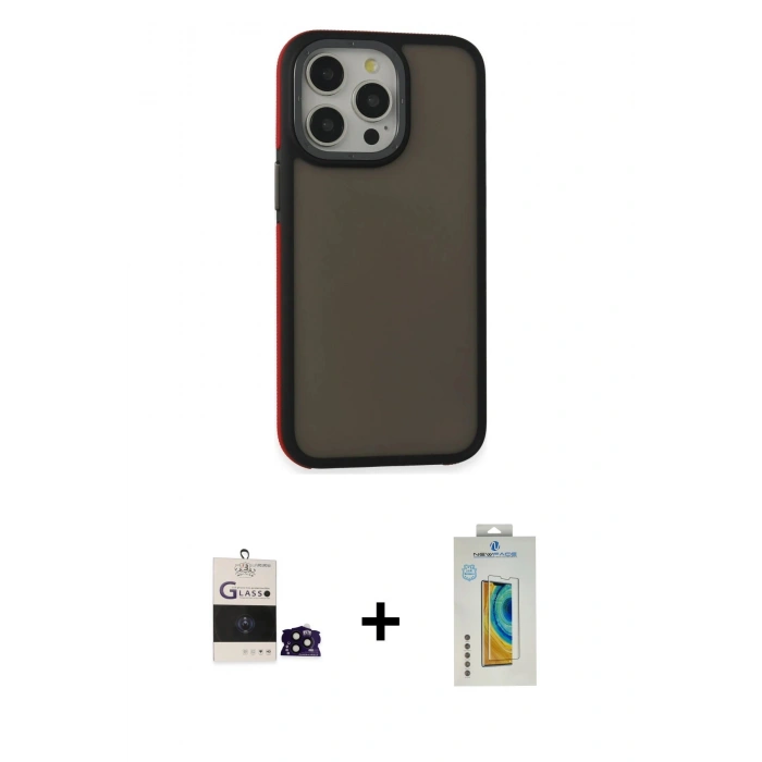 MARSİLYAN™- iPhone 14 Pro Max Kılıf Eksen Işık - Siyah Polymer Nano Ekran Koruyucu + Bilvis Titan Kamera Lens - SH