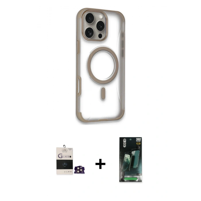 MARSİLYAN™- iPhone 14 Pro Max Kılıf Eksen Klasik Koleksiyonu - Şeffaf 360 Full Body Arka Koruyucu + Bilvis Titan Kamera Lens - GD