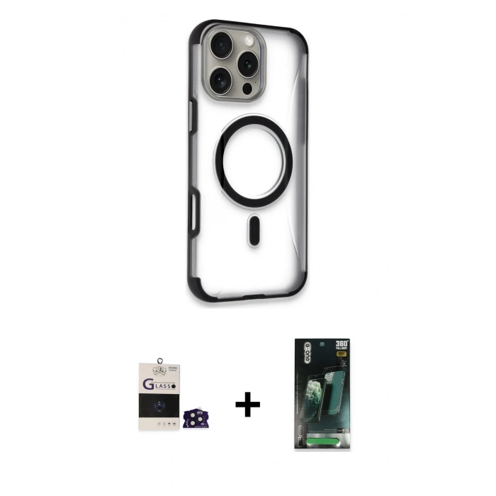 MARSİLYAN™- iPhone 14 Pro Max Kılıf Eksen Klasik Koleksiyonu - Şeffaf 360 Full Body Arka Koruyucu + Derin Mor Bilvis Titan Kamera Lens