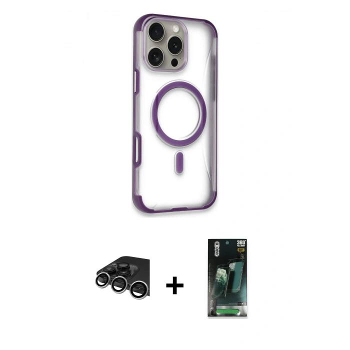 MARSİLYAN™- iPhone 14 Pro Max Kılıf Eksen Klasik Koleksiyonu - Şeffaf 360 Full Body Arka Koruyucu + Raze Metal Kamera Lens - GS