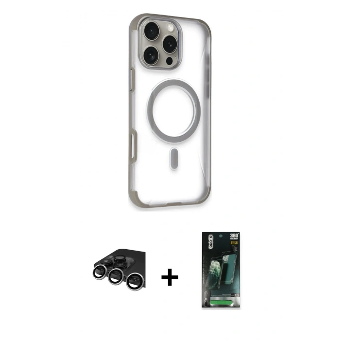 MARSİLYAN™- iPhone 14 Pro Max Kılıf Eksen Klasik Koleksiyonu - Şeffaf 360 Full Body Arka Koruyucu + Raze Metal Kamera Lens - GS