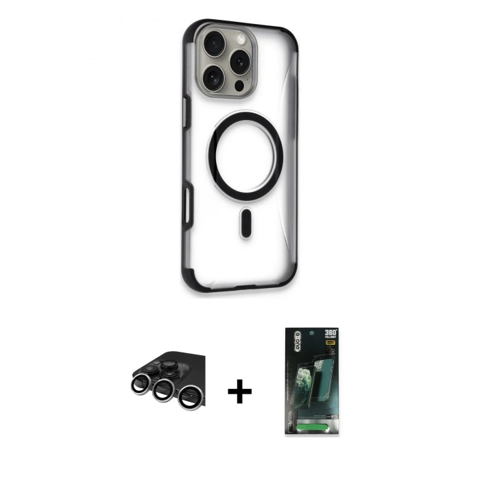 MARSİLYAN™- iPhone 14 Pro Max Kılıf Eksen Klasik Koleksiyonu - Şeffaf 360 Full Body Arka Koruyucu + Raze Metal Kamera Lens - GS