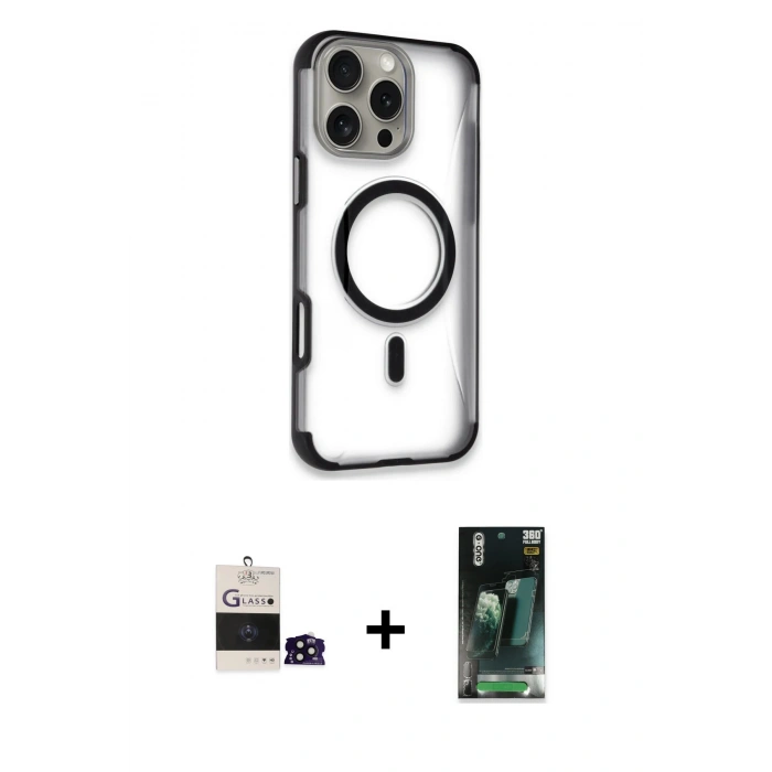 MARSİLYAN™- iPhone 14 Pro Max Kılıf Eksen Klasik Koleksiyonu - Şeffaf 360 Full Body Arka Koruyucu + Siyah Bilvis Titan Kamera Lens