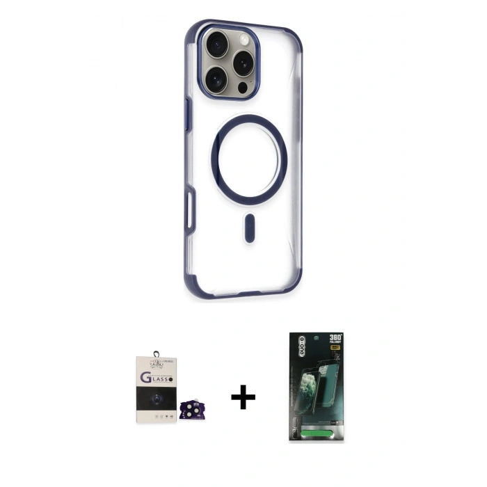 MARSİLYAN™- iPhone 14 Pro Max Kılıf Eksen Klasik Koleksiyonu - Şeffaf 360 Full Body Arka Koruyucu + Siyah Bilvis Titan Kamera Lens