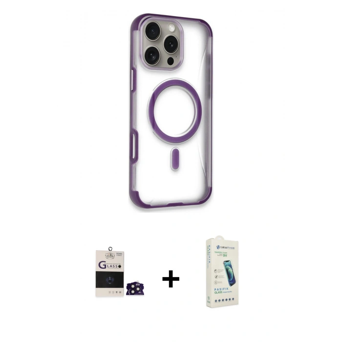 MARSİLYAN™- iPhone 14 Pro Max Kılıf Eksen Klasik Koleksiyonu - Şeffaf Pasifik Cam Ekran Koruyucu + Bilvis Titan Kamera Lens - DNMR