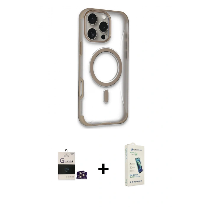 MARSİLYAN™- iPhone 14 Pro Max Kılıf Eksen Klasik Koleksiyonu - Şeffaf Pasifik Cam Ekran Koruyucu + Bilvis Titan Kamera Lens - GD