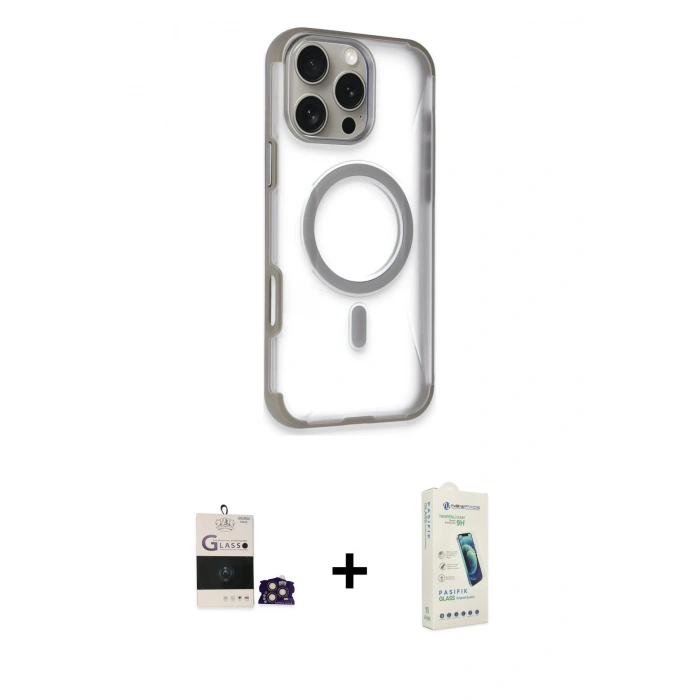 MARSİLYAN™- iPhone 14 Pro Max Kılıf Eksen Klasik Koleksiyonu - Şeffaf Pasifik Cam Ekran Koruyucu + Bilvis Titan Kamera Lens - GD