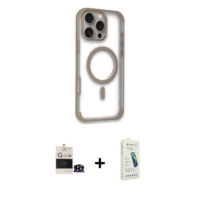 MARSİLYAN™- iPhone 14 Pro Max Kılıf Eksen Klasik Koleksiyonu - Şeffaf Pasifik Cam Ekran Koruyucu + Bilvis Titan Kamera Lens - SH