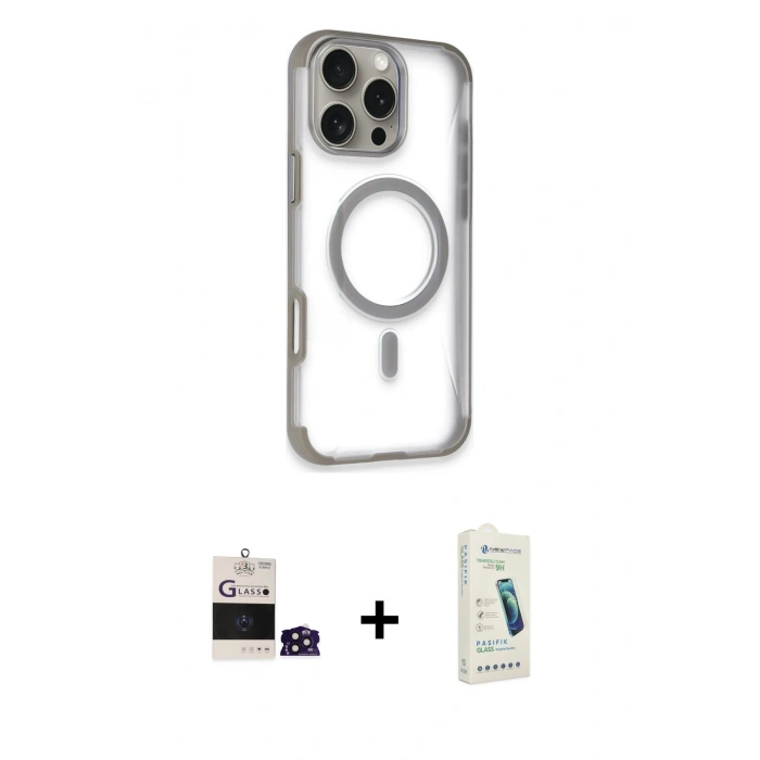 MARSİLYAN™- iPhone 14 Pro Max Kılıf Eksen Klasik Koleksiyonu - Şeffaf Pasifik Cam Ekran Koruyucu + Bilvis Titan Kamera Lens - DNMR