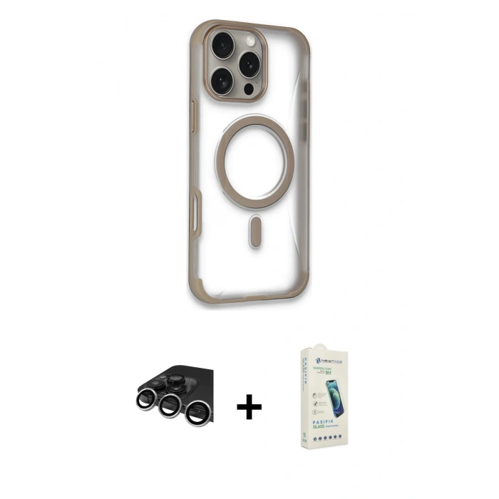 MARSİLYAN™- iPhone 14 Pro Max Kılıf Eksen Klasik Koleksiyonu - Şeffaf Pasifik Cam Ekran Koruyucu + Raze Metal Kamera Lens - GS