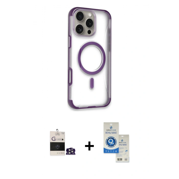 MARSİLYAN™- iPhone 14 Pro Max Kılıf Eksen Klasik Koleksiyonu - Şeffaf Royal Nano Ekran Koruyucu + Bilvis Titan Kamera Lens - GS