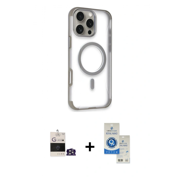 MARSİLYAN™- iPhone 14 Pro Max Kılıf Eksen Klasik Koleksiyonu - Şeffaf Royal Nano Ekran Koruyucu + Bilvis Titan Kamera Lens - GS