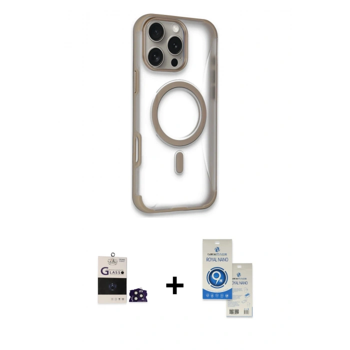 MARSİLYAN™- iPhone 14 Pro Max Kılıf Eksen Klasik Koleksiyonu - Şeffaf Royal Nano Ekran Koruyucu + Bilvis Titan Kamera Lens - DNMR