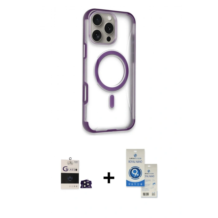 MARSİLYAN™- iPhone 14 Pro Max Kılıf Eksen Klasik Koleksiyonu - Şeffaf Royal Nano Ekran Koruyucu + Bilvis Titan Kamera Lens - DNMR