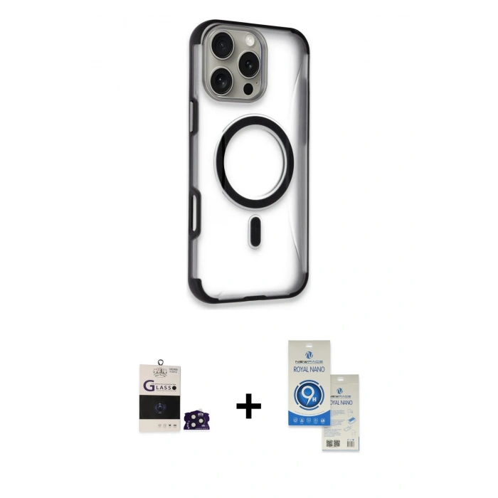 MARSİLYAN™- iPhone 14 Pro Max Kılıf Eksen Klasik Koleksiyonu - Şeffaf Royal Nano Ekran Koruyucu + Bilvis Titan Kamera Lens - DNMR