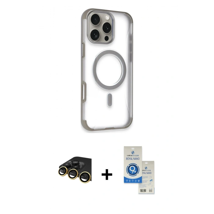 MARSİLYAN™- iPhone 14 Pro Max Kılıf Eksen Klasik Koleksiyonu - Şeffaf Royal Nano Ekran Koruyucu + Raze Metal Kamera Lens - GD