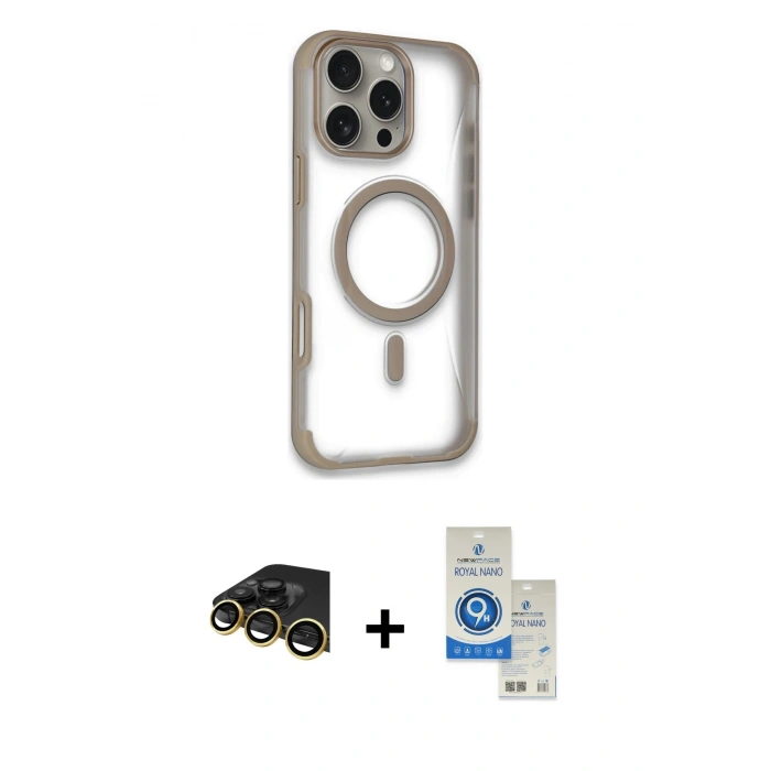 MARSİLYAN™- iPhone 14 Pro Max Kılıf Eksen Klasik Koleksiyonu - Şeffaf Royal Nano Ekran Koruyucu + Raze Metal Kamera Lens - GD