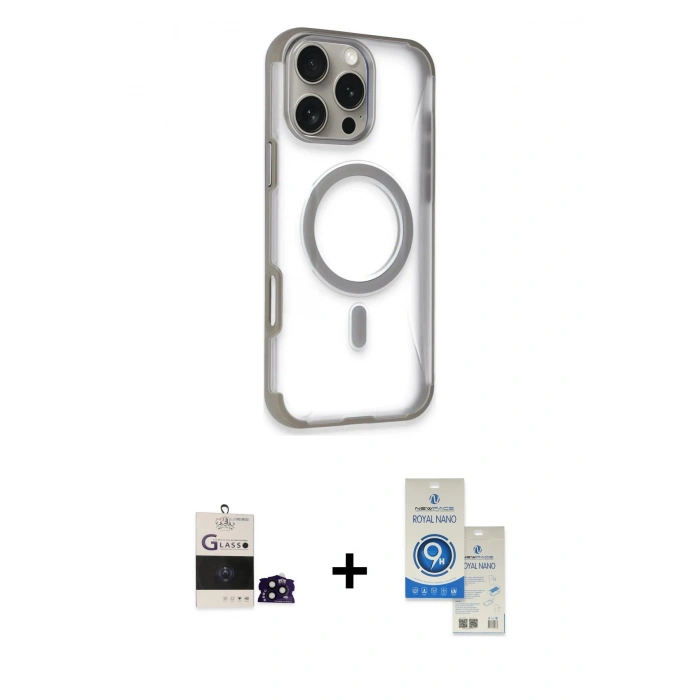 MARSİLYAN™- iPhone 14 Pro Max Kılıf Eksen Klasik Koleksiyonu - Şeffaf Royal Nano Ekran Koruyucu + Siyah Bilvis Titan Kamera Lens