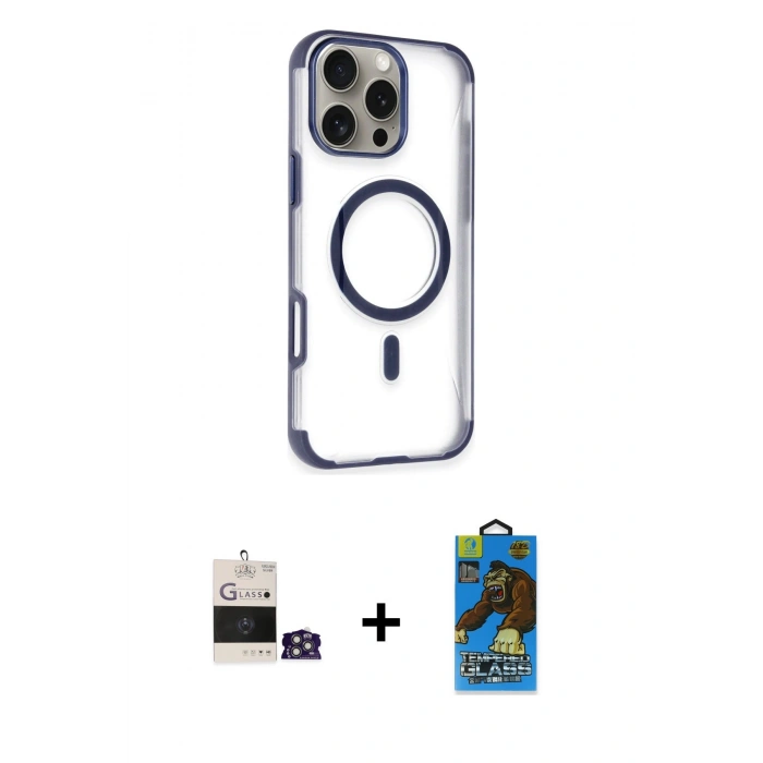 MARSİLYAN™- iPhone 14 Pro Max Kılıf Eksen Klasik Koleksiyonu - Siyah 18D Cam Ekran Koruyucu + Bilvis Titan Kamera Lens - GS