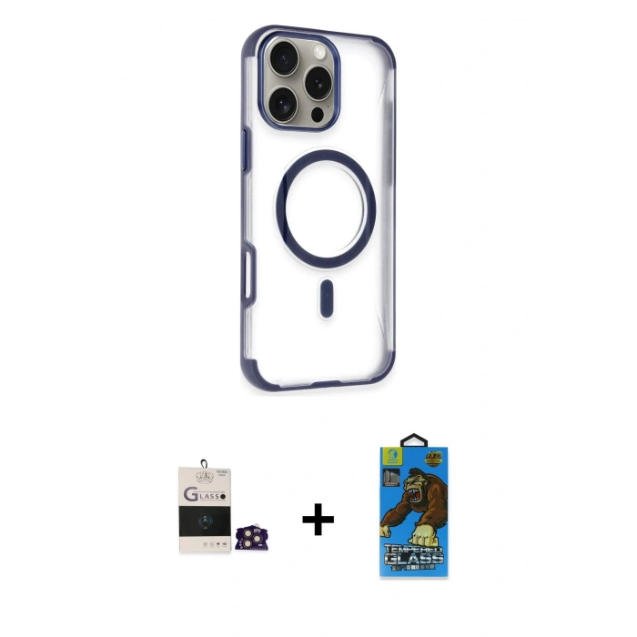 MARSİLYAN™- iPhone 14 Pro Max Kılıf Eksen Klasik Koleksiyonu - Siyah 18D Cam Ekran Koruyucu + Bilvis Titan Kamera Lens - GD