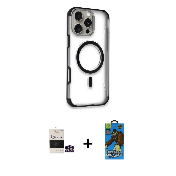 MARSİLYAN™- iPhone 14 Pro Max Kılıf Eksen Klasik Koleksiyonu - Siyah 18D Cam Ekran Koruyucu + Bilvis Titan Kamera Lens - GD
