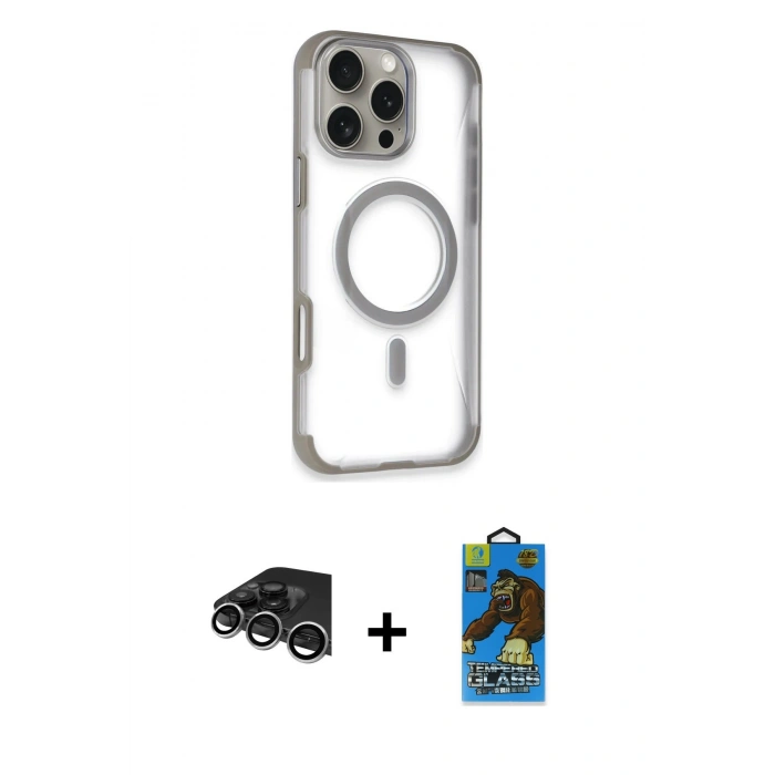 MARSİLYAN™- iPhone 14 Pro Max Kılıf Eksen Klasik Koleksiyonu - Siyah 18D Cam Ekran Koruyucu + Raze Metal Kamera Lens - GS