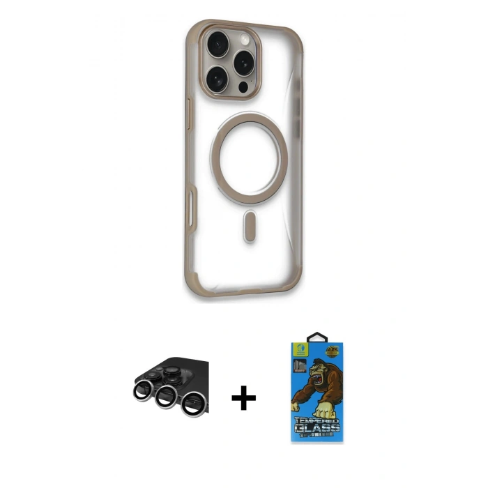 MARSİLYAN™- iPhone 14 Pro Max Kılıf Eksen Klasik Koleksiyonu - Siyah 18D Cam Ekran Koruyucu + Raze Metal Kamera Lens - GS