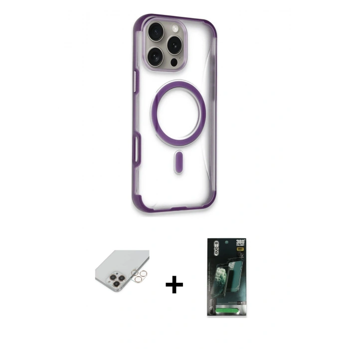 MARSİLYAN™- iPhone 14 Pro Max Kılıf Eksen Klasik Koleksiyonu - Siyah 360 Mat Full Body Arka Koruyucu + Band Metal Kamera Lens - GD