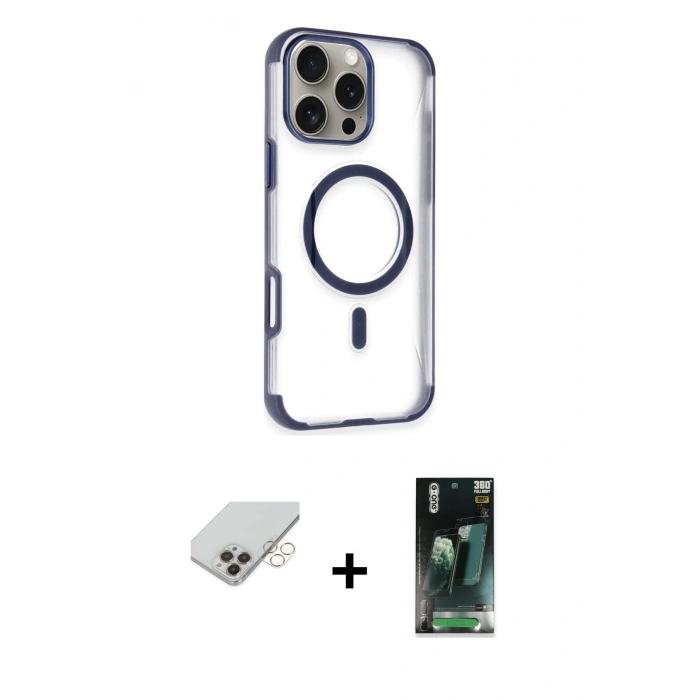 MARSİLYAN™- iPhone 14 Pro Max Kılıf Eksen Klasik Koleksiyonu - Siyah 360 Mat Full Body Arka Koruyucu + Band Metal Kamera Lens - GD