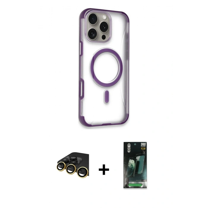 MARSİLYAN™- iPhone 14 Pro Max Kılıf Eksen Klasik Koleksiyonu - Siyah 360 Mat Full Body Arka Koruyucu + Gold Raze Metal Kamera Lens