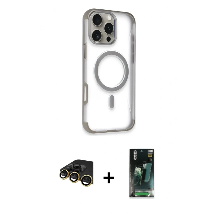 MARSİLYAN™- iPhone 14 Pro Max Kılıf Eksen Klasik Koleksiyonu - Siyah 360 Mat Full Body Arka Koruyucu + Gold Raze Metal Kamera Lens