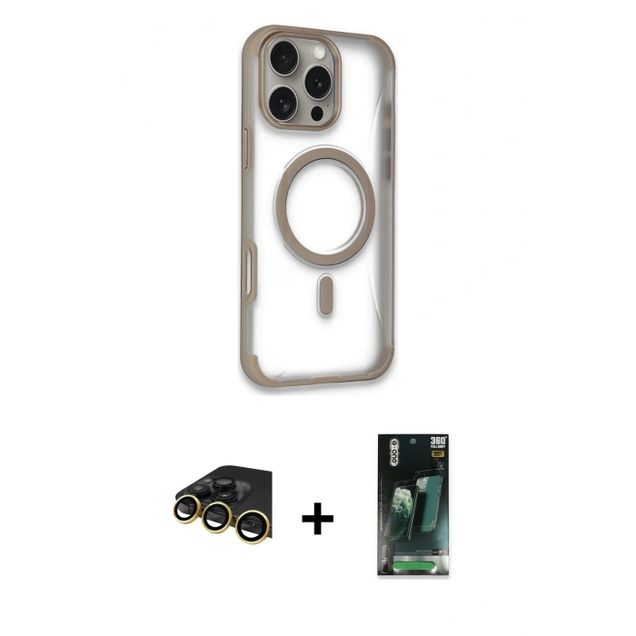 MARSİLYAN™- iPhone 14 Pro Max Kılıf Eksen Klasik Koleksiyonu - Siyah 360 Mat Full Body Arka Koruyucu + Gold Raze Metal Kamera Lens