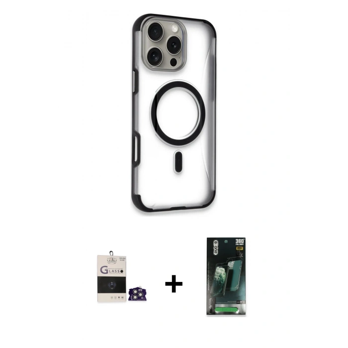 MARSİLYAN™- iPhone 14 Pro Max Kılıf Eksen Klasik Koleksiyonu - Siyah 360 Mat Full Body Arka Koruyucu + Bilvis Titan Kamera Lens - GS
