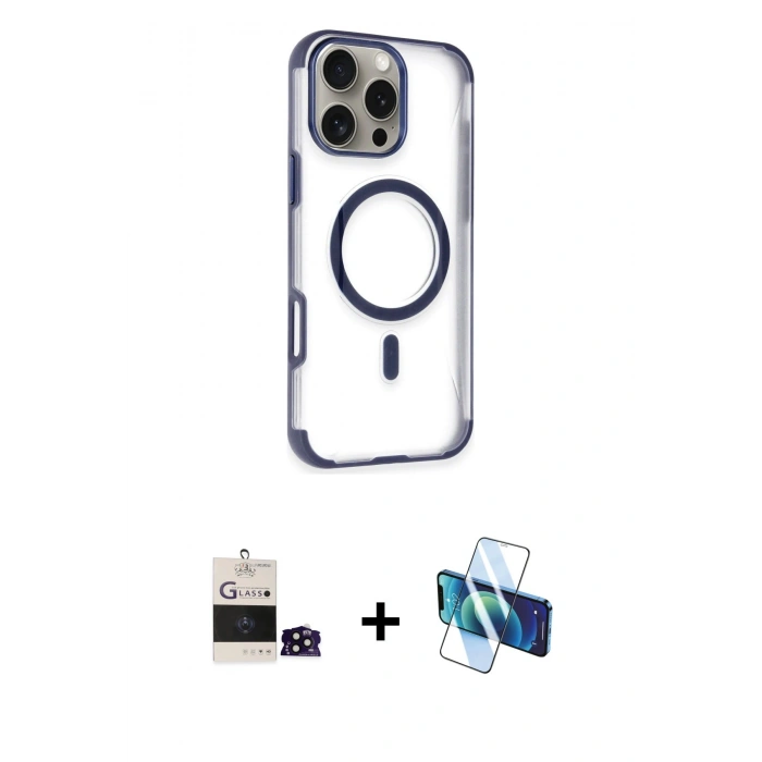 MARSİLYAN™- iPhone 14 Pro Max Kılıf Eksen Klasik Koleksiyonu - Siyah 3D Antistatik Cam Ekran Koruyucu + Bilvis Titan Kamera Lens - SH