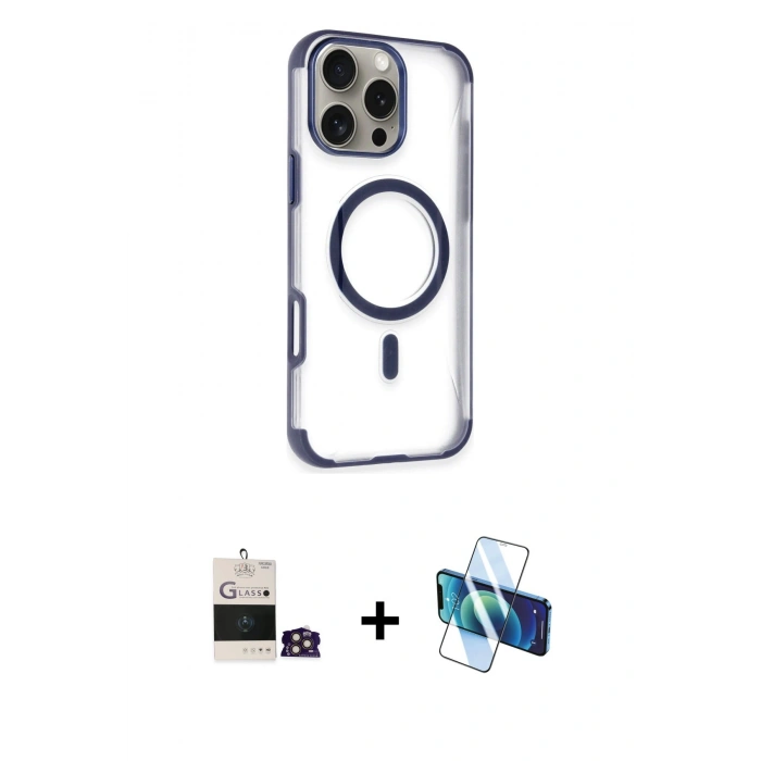 MARSİLYAN™- iPhone 14 Pro Max Kılıf Eksen Klasik Koleksiyonu - Siyah 3D Antistatik Cam Ekran Koruyucu + Bilvis Titan Kamera Lens - GD