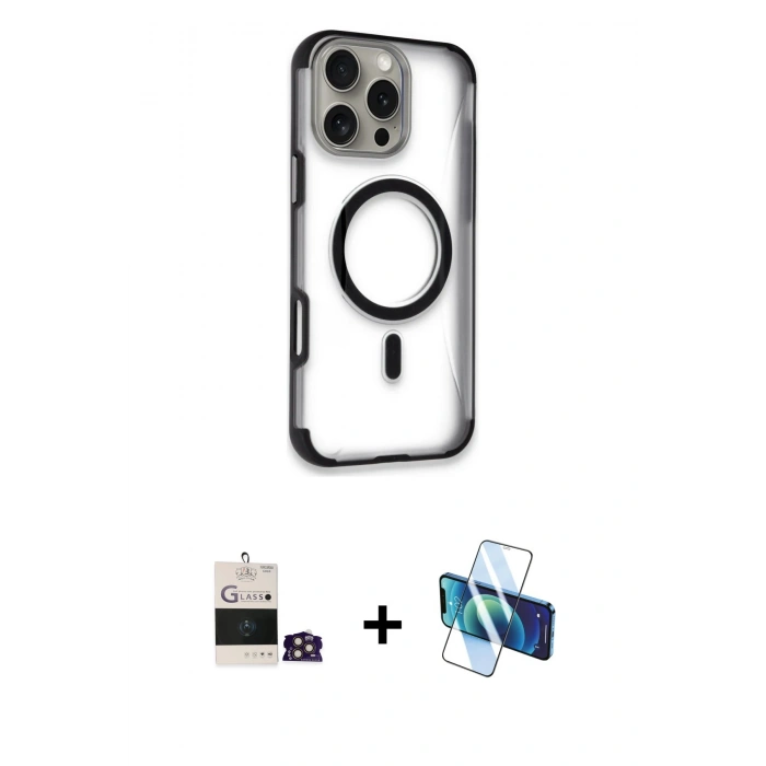 MARSİLYAN™- iPhone 14 Pro Max Kılıf Eksen Klasik Koleksiyonu - Siyah 3D Antistatik Cam Ekran Koruyucu + Bilvis Titan Kamera Lens - GD