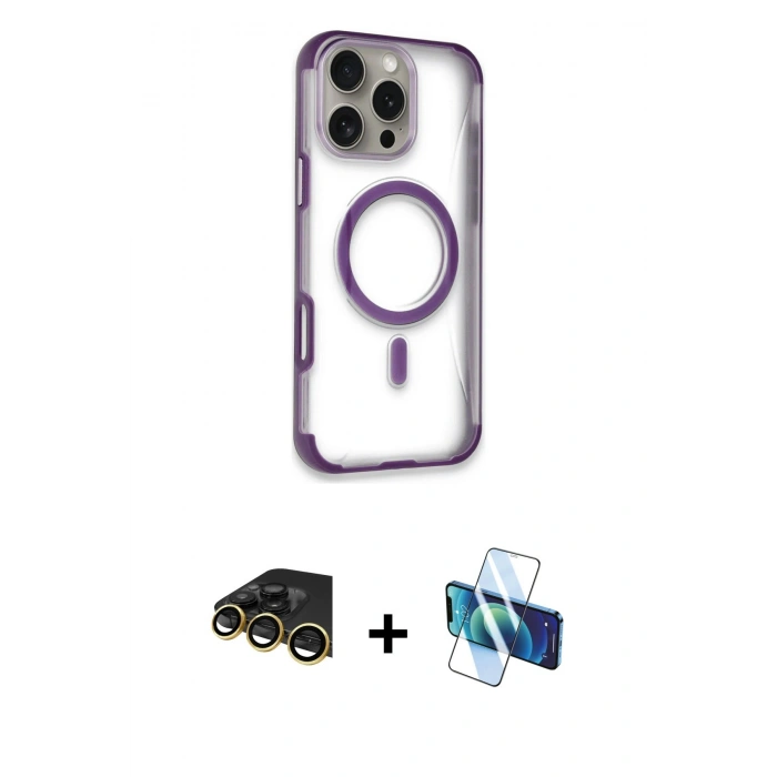 MARSİLYAN™- iPhone 14 Pro Max Kılıf Eksen Klasik Koleksiyonu - Siyah 3D Antistatik Cam Ekran Koruyucu + Raze Metal Kamera Lens - GD